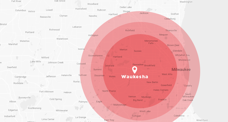 Service area for Prompt Heating & Air Conditioning in the greater Waukesha area